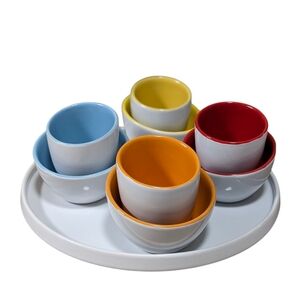 Vintage Pier 1 Imports Stoneware Tasting Party Set-Angled Bowls,Cups & Platter